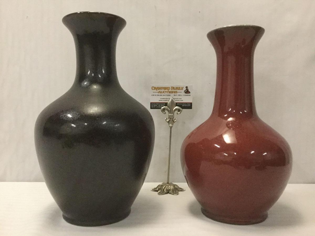 2 vintage Mid-Century ceramic vases from Taiwan, stock No. 1140 & 1133, largest approx. 13x8x8 in