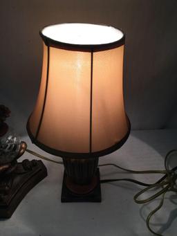Collection of 3 table lamps, metal, glass and more. All tested and working. Largest approx 33x8x8 in
