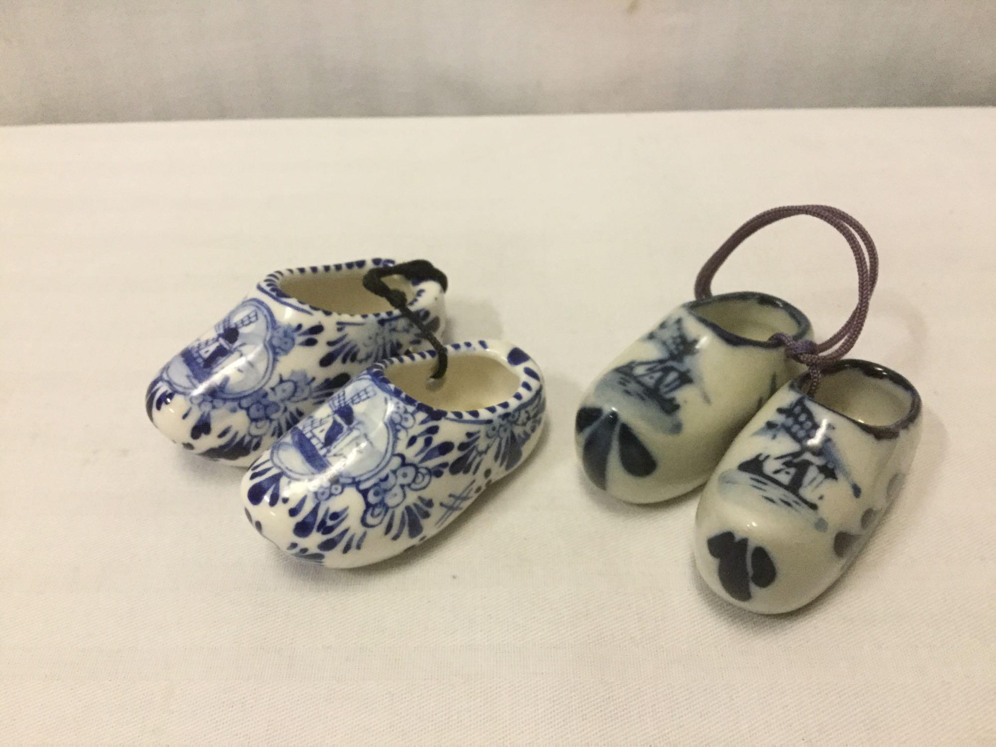 35 vintage hand-painted Dutch Delft Blue China clogs & 1 boot, many are matching pairs.