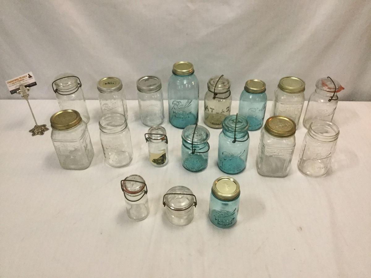 18 pc collection of antique & vintage Ball, Reliance & Atlas mason jars