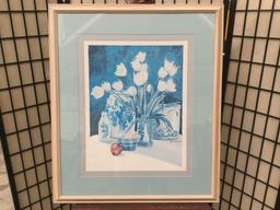 Helen Paul impressionist floral watercolor print in professional frame - 25x35 inches