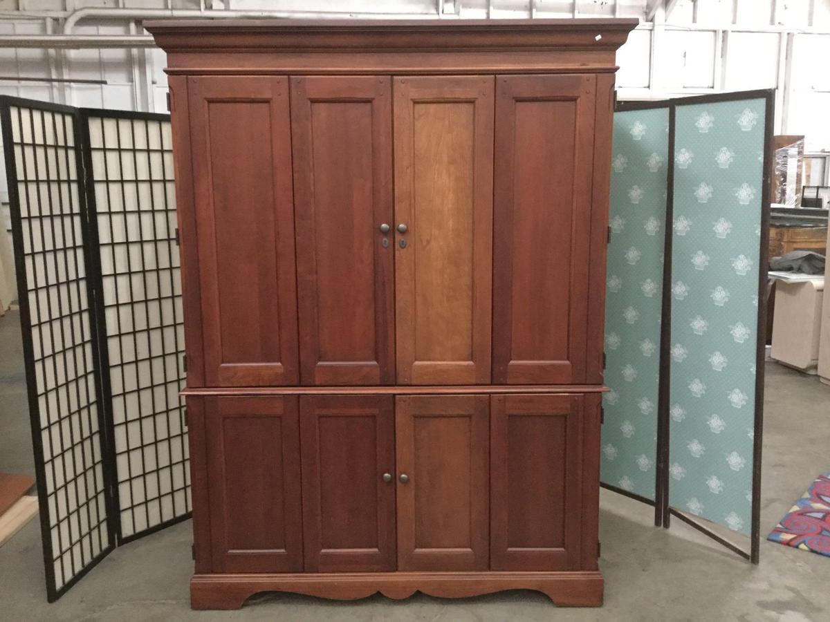 Large 2-piece Hooker Furniture lighted computer hutch w/ 2-drawers