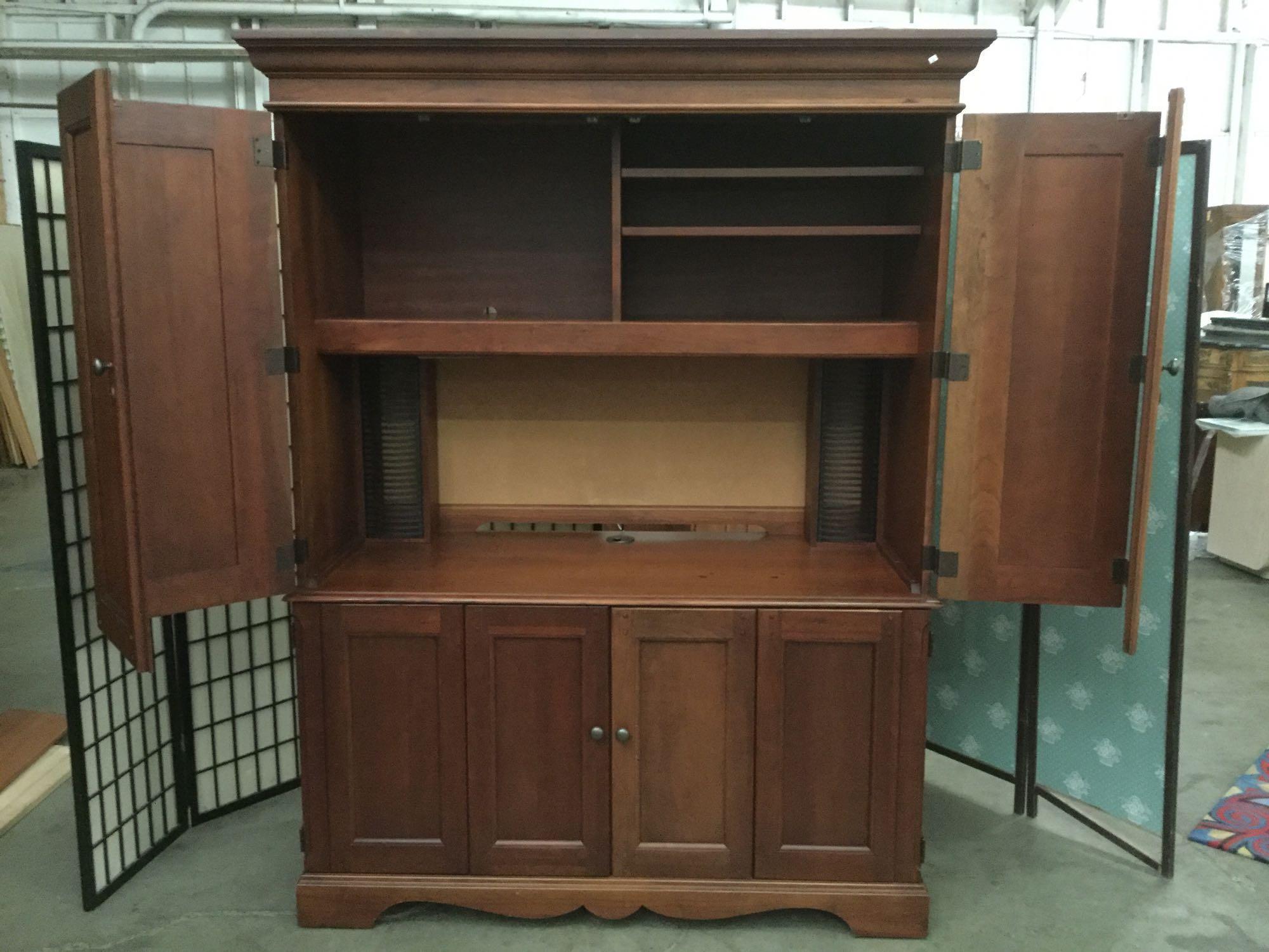 Large 2-piece Hooker Furniture lighted computer hutch w/ 2-drawers