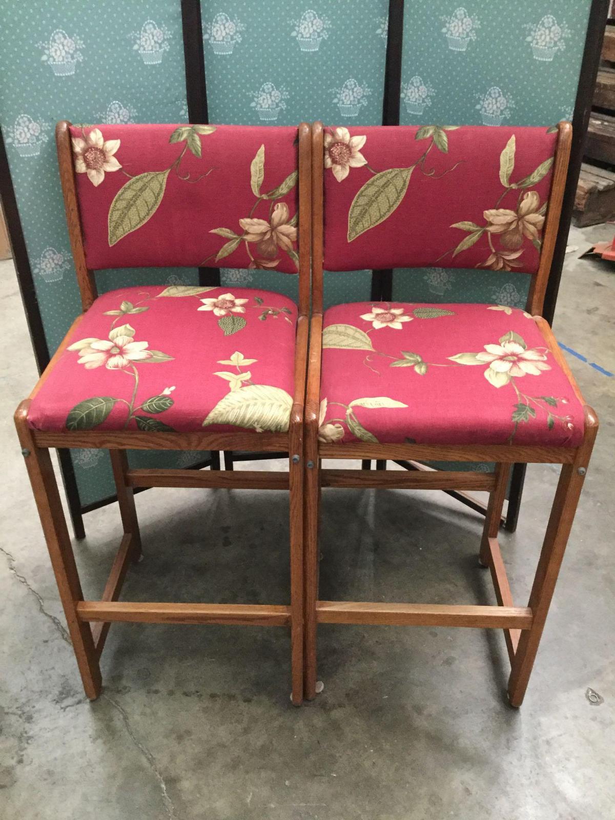Pair of floral upholstered bar chairs - cabana vibes