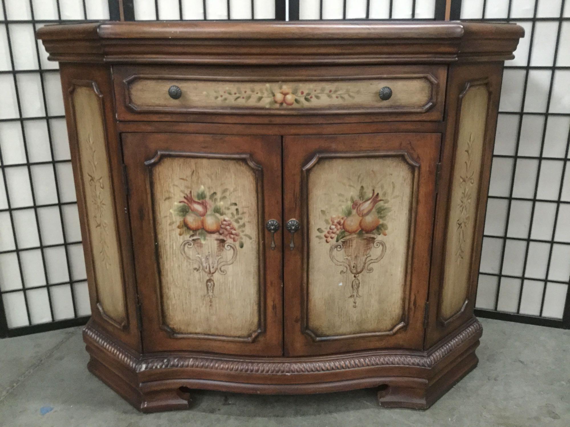 Antique style sideboard cabinet reproduction w/ floral designs & 1 drawer