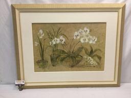 Framed Cheri Blum flower print, approx. 41x32 inches.