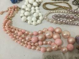 Collection of vintage & modern estate jewelry necklaces, earrings, & jewelry making supplies