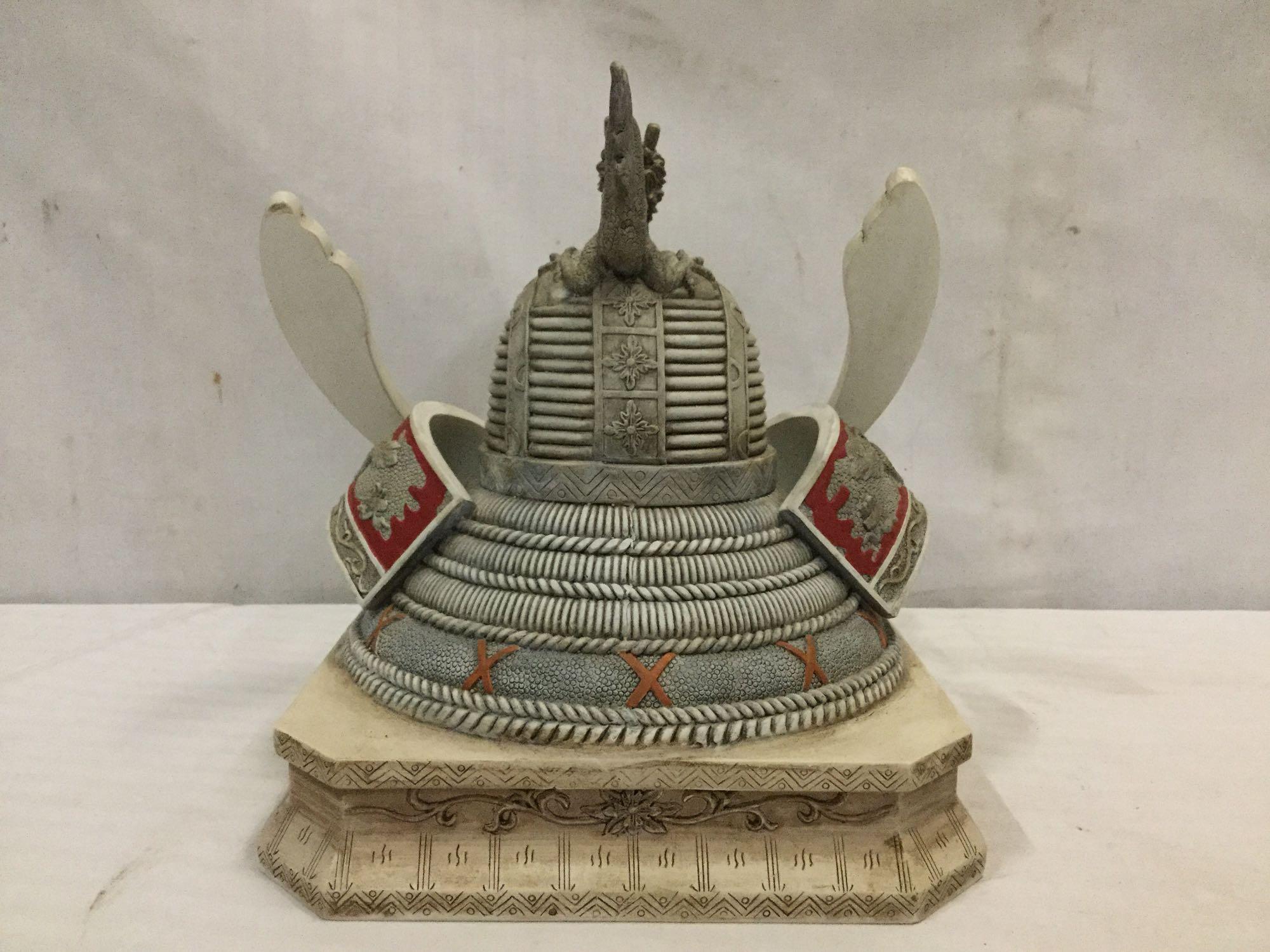 Modern resin Samurai helmet sculpture, sold as is