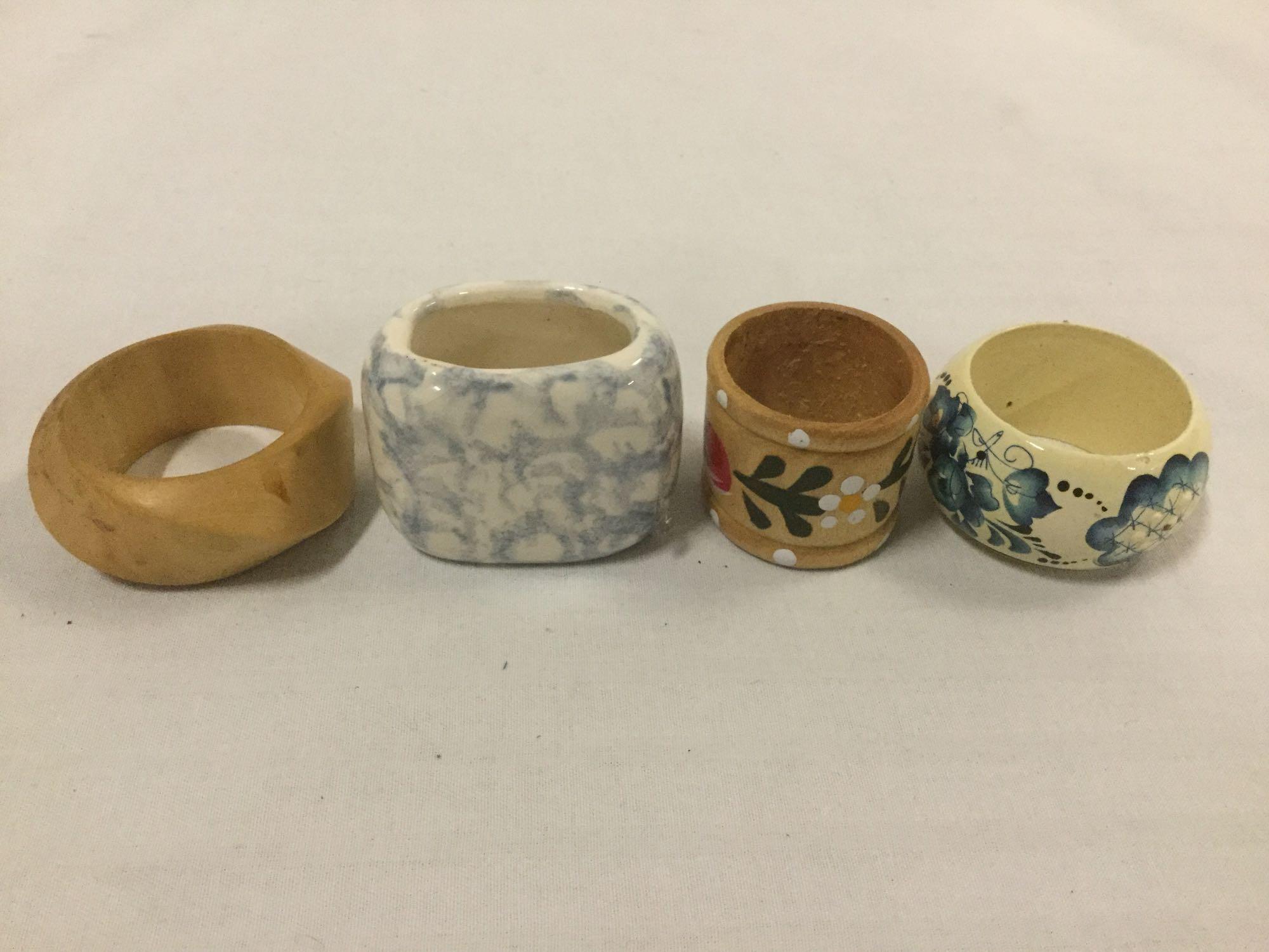 napkin rings / holders. Wood, metal, & ceramic. Snowflakes, animals, buildings