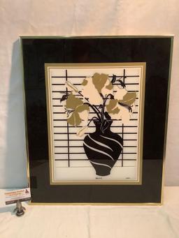 Framed reverse glass painting of flower vase, Deco II by Lantz