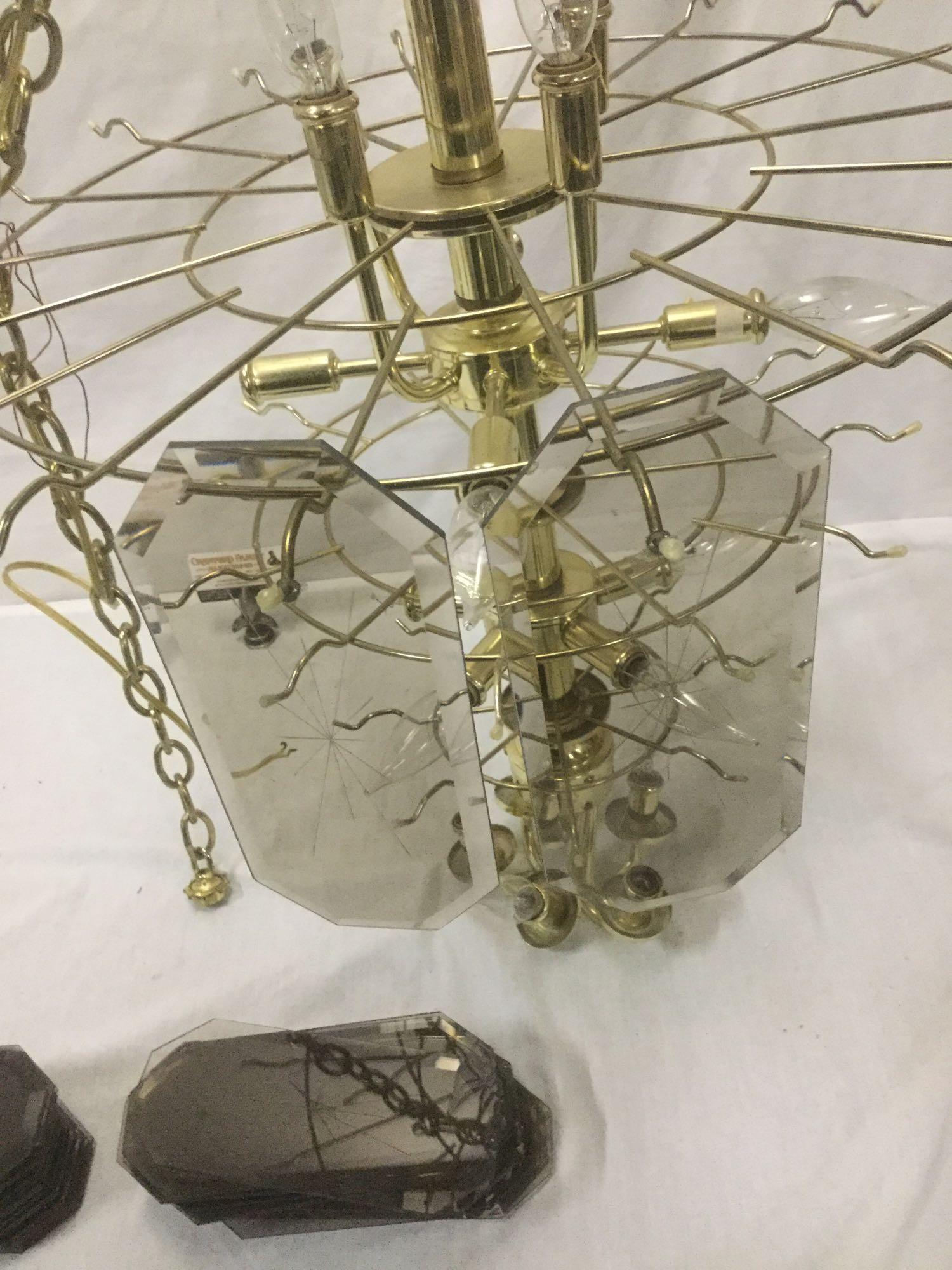 Vintage chandelier light fixture w/ tinted glass shade hangers, see desc.