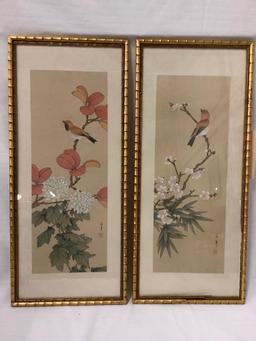 Pair of framed Asian bird artworks, signed by artist, see pics