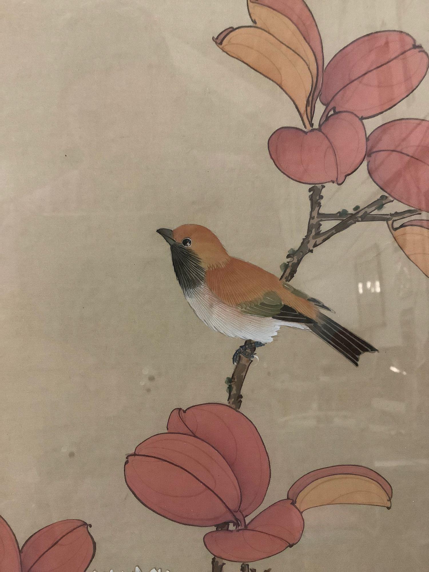 Pair of framed Asian bird artworks, signed by artist, see pics