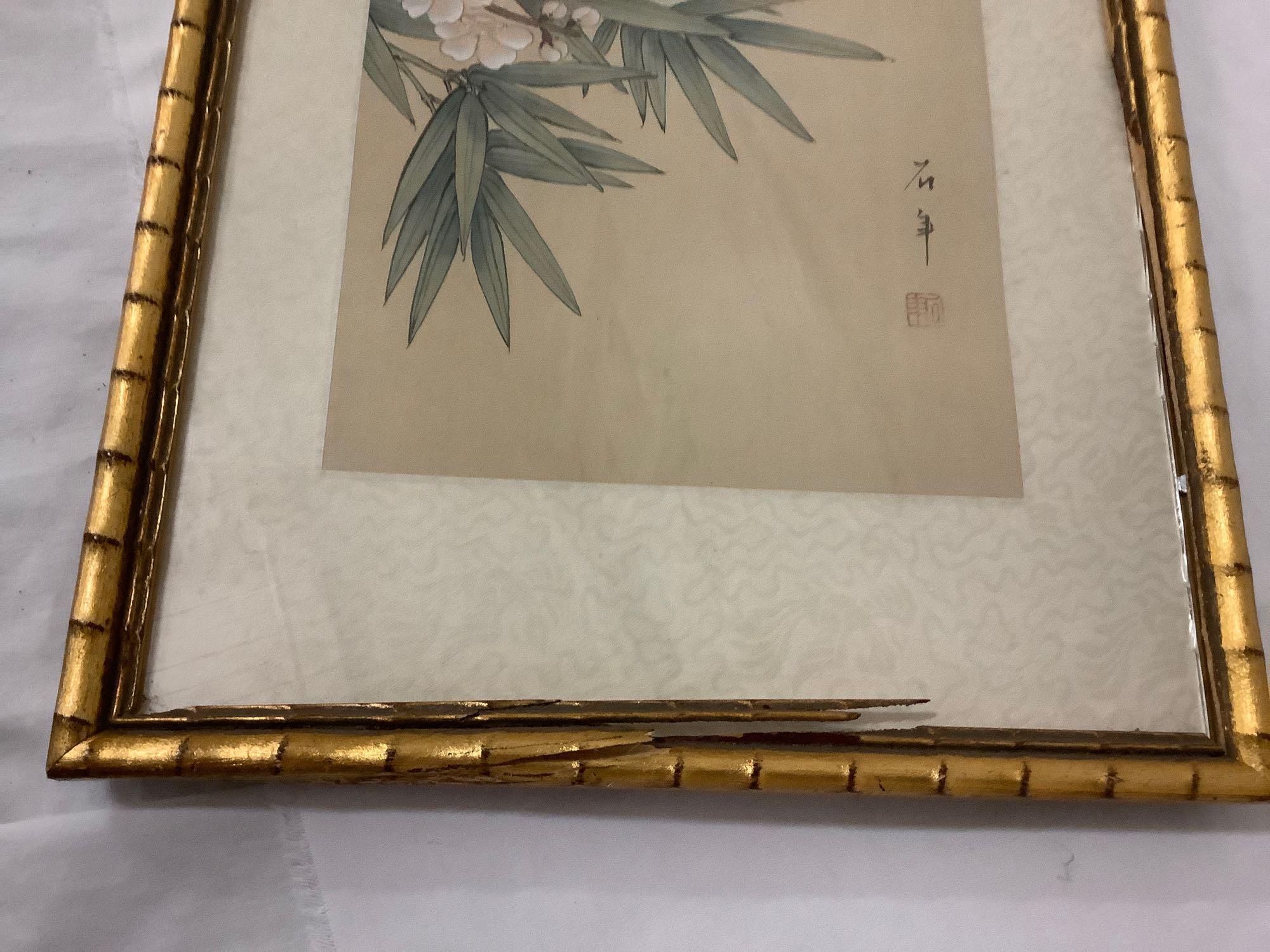 Pair of framed Asian bird artworks, signed by artist, see pics