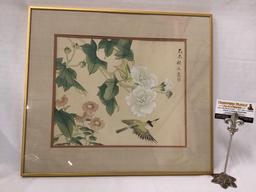 Framed Asian bird artwork, signed by artist, see pics.