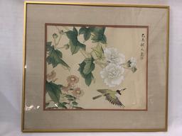 Framed Asian bird artwork, signed by artist, see pics.