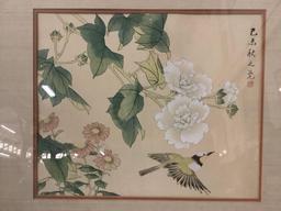 Framed Asian bird artwork, signed by artist, see pics.