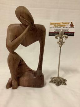 Wood carved African figure, The Thinker, Ebony wood, made in Ghana.