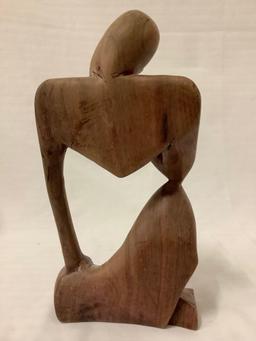 Wood carved African figure, The Thinker, Ebony wood, made in Ghana.