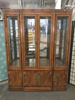 Mid Century Heritage lighted china cabinet, missing glass shelving. Sold as is