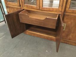 Mid Century Heritage lighted china cabinet, missing glass shelving. Sold as is