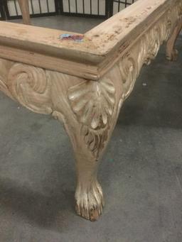 Wood carved clawfoot coffee table, missing top piece, sold as is