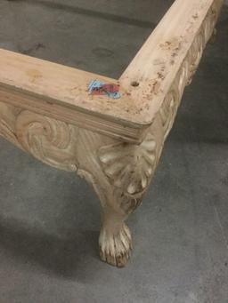 Wood carved clawfoot coffee table, missing top piece, sold as is