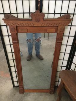 Antique oak dressing table w/ tall mirror (needs reattached)