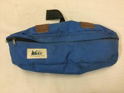 Collection of vintage camping gear incl. REI hip bag, framed backpack and more
