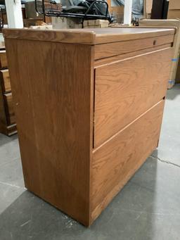 Modern wood 2-drawer file cabinet, approximately 38 x 20 x 36 inches