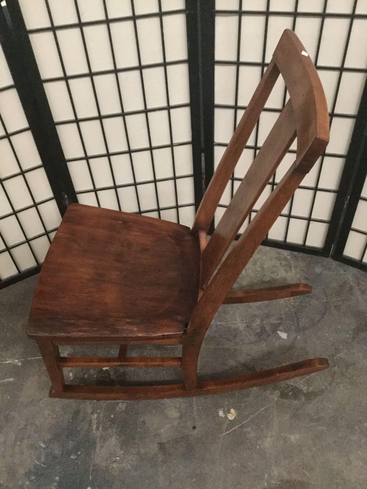Vintage wood rocking chair, approximately 17 x 29 x 33 inches