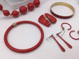 Collection of red and gold tone estate jewelry pieces