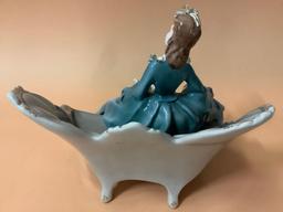 Vintage lace porcelain figure, woman on couch - Elizabeth by Florence Ceramics (California), approx.