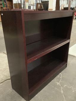 Vintage 3-shelf wood bookshelf, shows wear, missing 1 set of shelf brackets, sold as is.