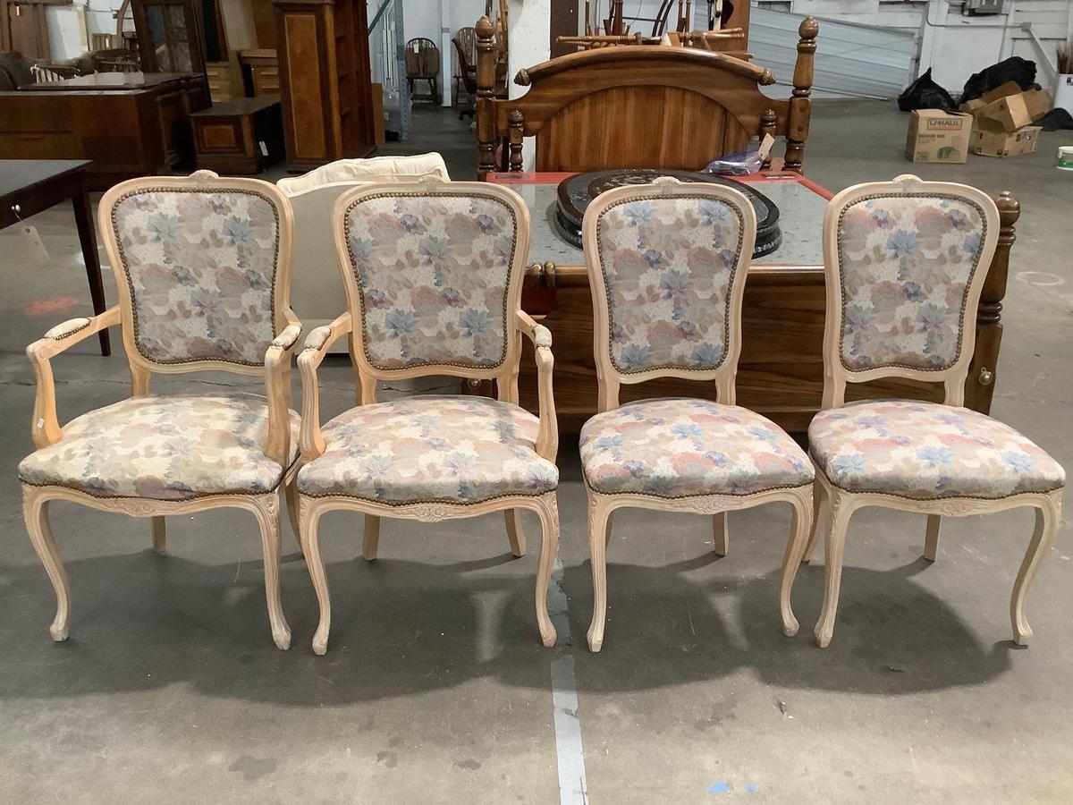 4 pc. set of matching wood w/ floral upholstery chairs, approx 22 x 23 x 39 in.