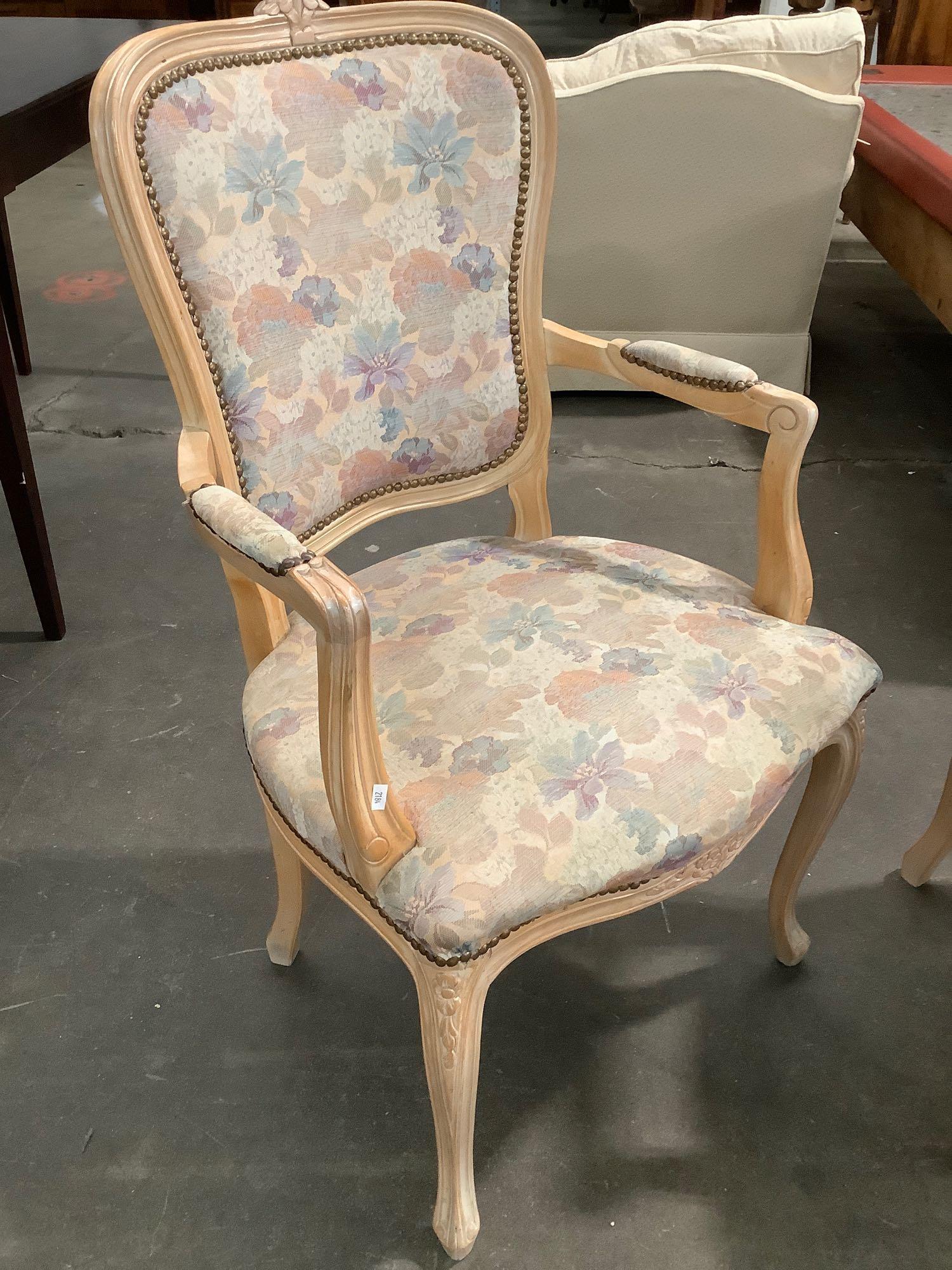 4 pc. set of matching wood w/ floral upholstery chairs, approx 22 x 23 x 39 in.