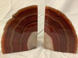 Set of vintage agate cut stone bookends, approximately 4 x 5 x 2 in.