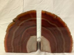 Set of vintage agate cut stone bookends, approximately 4 x 5 x 2 in.