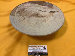 Handmade Native American stoneware bowl, signed by artist, approx 12 x 3 in.