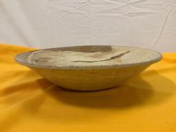 Handmade Native American stoneware bowl, signed by artist, approx 12 x 3 in.