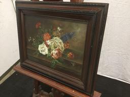 Framed Print on Canvas Floral Scene, unsigned
