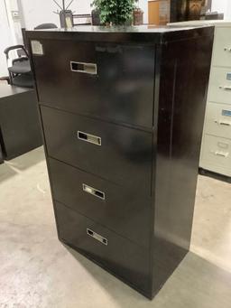 Black steel 4-drawer file cabinet, approx 30 x 18 x 53 in.