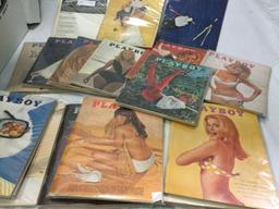 2 boxes /60 + vintage 60s PLAYBOY MAGAZINES, all in bags, some missing covers/torn pages