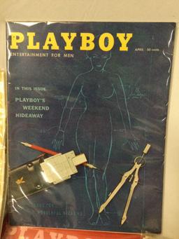 2 boxes /60 + vintage 60s PLAYBOY MAGAZINES, all in bags, some missing covers/torn pages