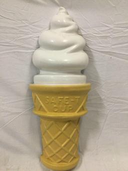 2 pc. lot of concession advertising pieces; Safe-T Cup ice cream cone, Pop Corn 3-D wall art