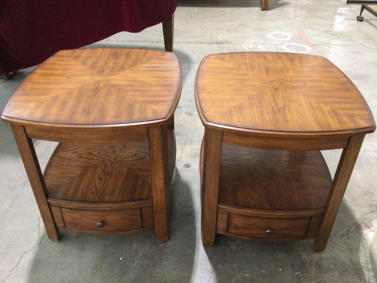 Pair of Hammary Furniture wood end tables w/ 1-drawer, approx. 24 x 27 x 24 in.