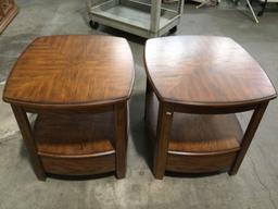 Pair of Hammary Furniture wood end tables w/ 1-drawer, approx. 24 x 27 x 24 in.