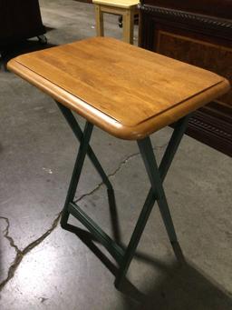 Folding wood TV tray, approx 14 x 20 x 27 in.