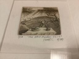Framed wood block print signed by artist: The 23rd Psalm 23-5, numbered 7/18