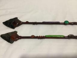 Pair of 27 inch Long decorative spears with glass or stone arrow heads